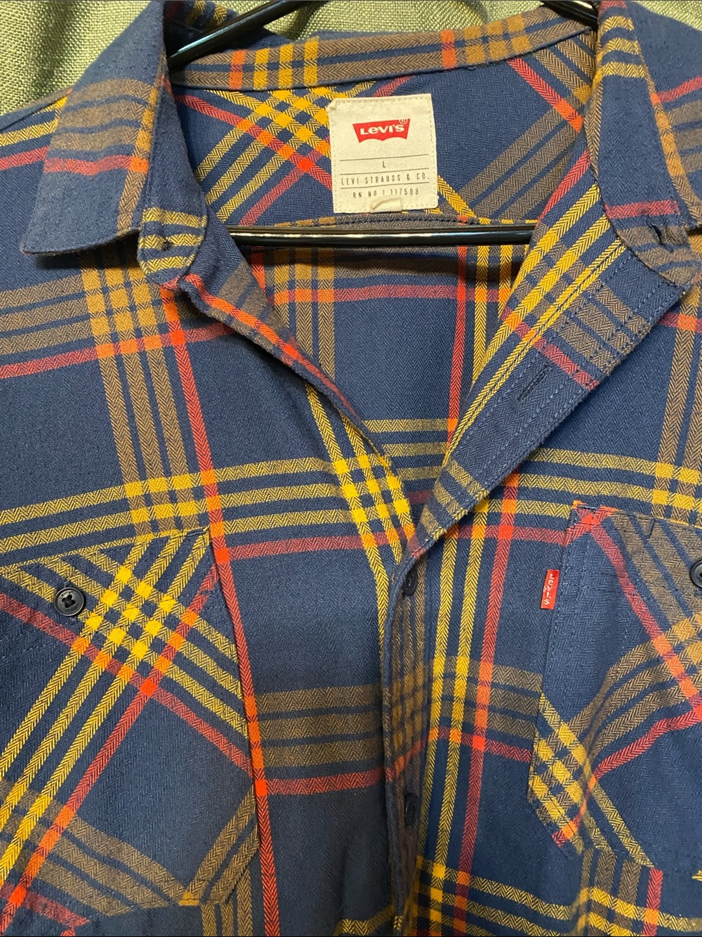 Levi's Navy Plaid Button-Down with Yellow & Red Stripes
